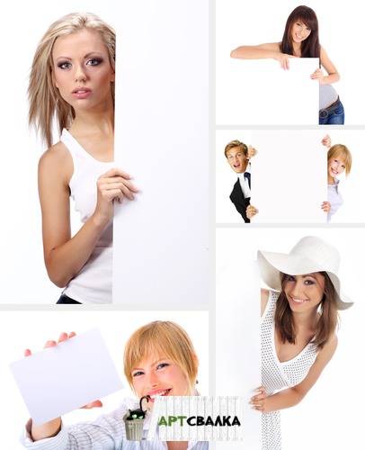 Девушки держащие чистый лист бумаги | Girl holding a blank sheet of paper